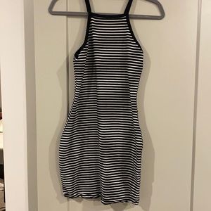 Express Bodycon Black White striped mini dress